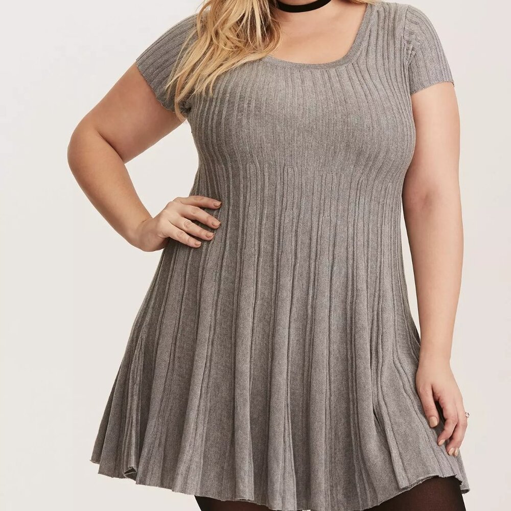 torrid Gray Ribbed Fit-and-Flare Mini Dress